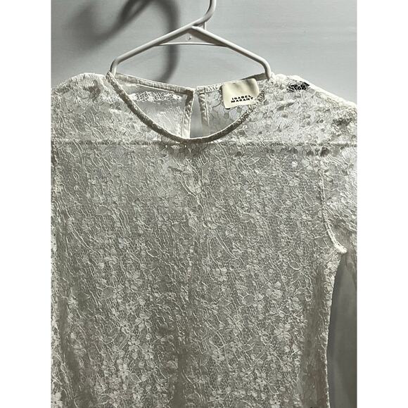 Isabel Marant Toyela White Lace Sheer Etoile Mock Neck Long Sleeve Top Size 38/6 - Picture 12 of 13